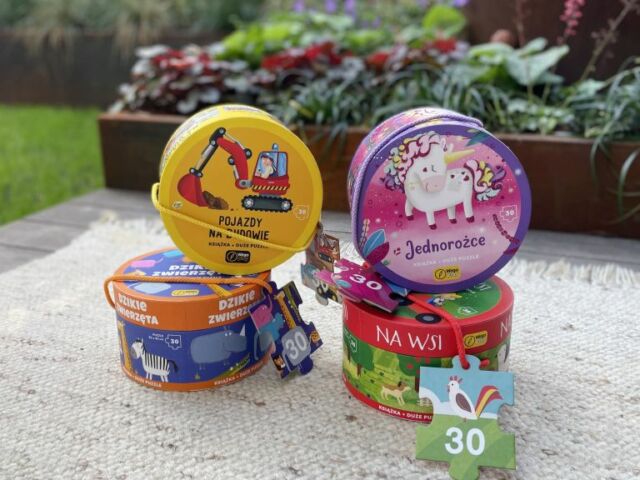 Na okrągło Duże puzzle 30 elementów i książka od Wilga Play